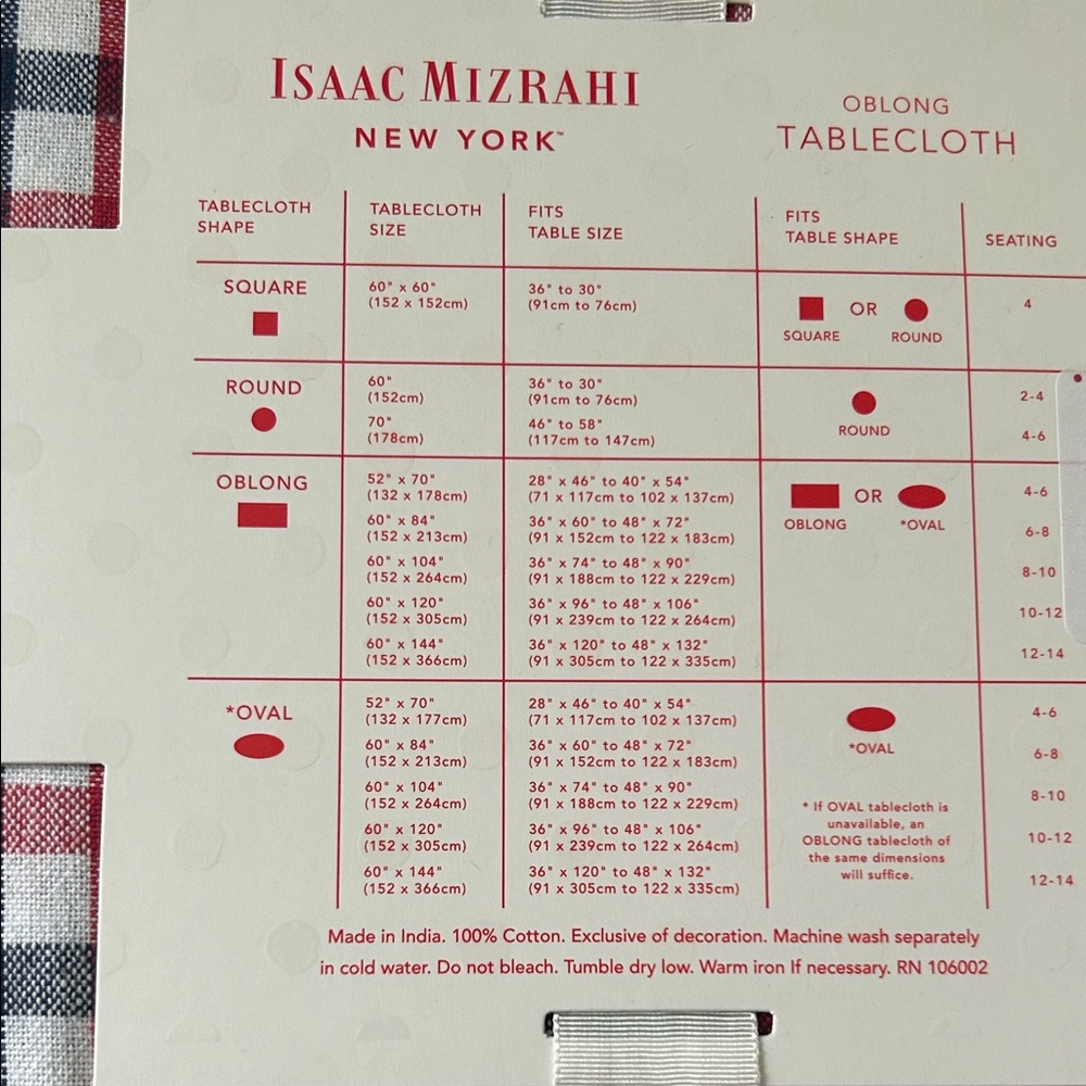 Isaac Mizrahi 4th of July Red White and Blue Gingham Oblong Tablecloth Lace Trim - Picture 8 of 8